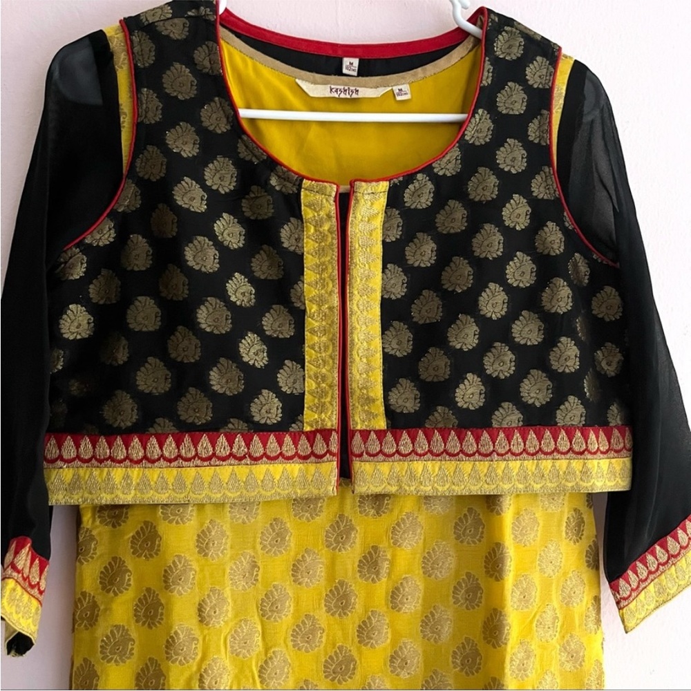 Kashish Yellow Churidar Kurta with koti Vest Small Punjabi Bollywood Indian